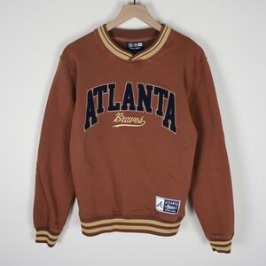 Atlanta Braves MLB New Era Crewneck Pullover Sweatshirt Brown Size Small 20x25.5
